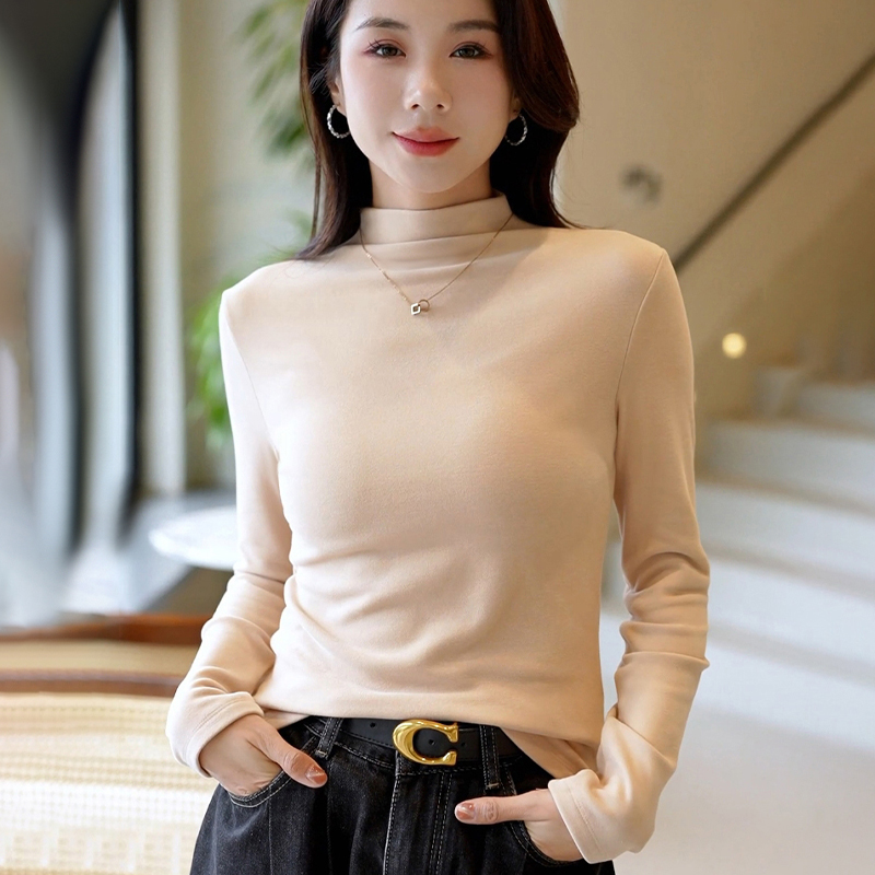 半高领德绒长袖修身加厚保暖t恤