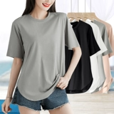 Изогнутая тонкая футболка с коротким рукавом, короткий рукав, круглый воротник