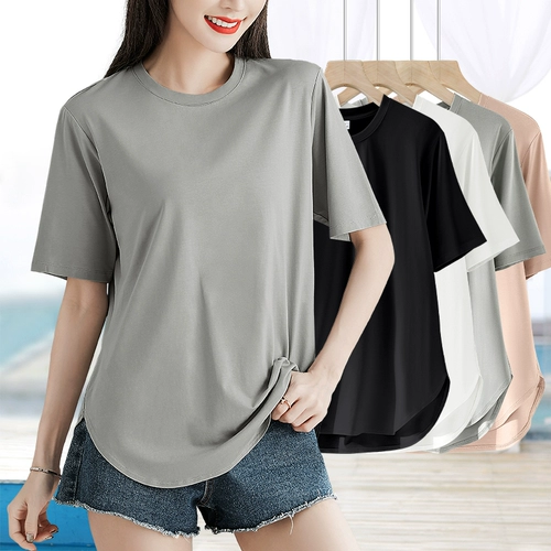 Изогнутая тонкая футболка с коротким рукавом, короткий рукав, круглый воротник