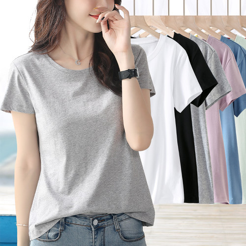 95棉净版圆领短袖t恤女修身上衣