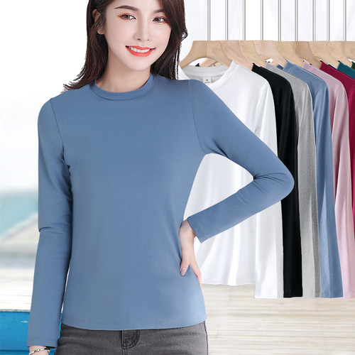 精梳棉半高领春秋修身长袖内搭薄