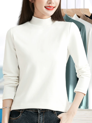 Демисезонный хлопковый базовый приятный телу белый лонгслив для матери, увеличенная толщина, высокий воротник