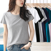 半袖 纯棉灰色基础款 体恤 圆领大码 胖mm显瘦纯色女装 t恤女夏季 新款