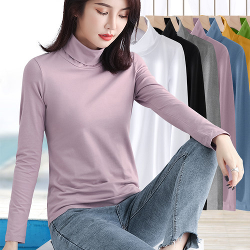 纯棉高领修身百搭长袖上衣打底衫