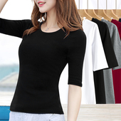 t恤内搭打底衫 黑色圆领七分袖 白色中袖 薄款 上衣女士简约百搭修身