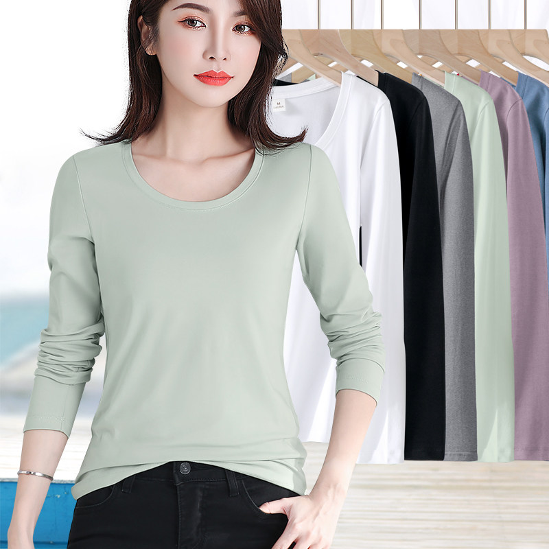 纯棉春秋长袖上衣薄款内搭打底衫
