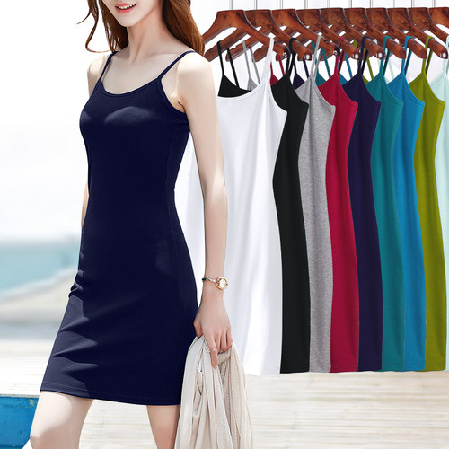 螺纹显瘦修身吊带连衣裙简约百搭