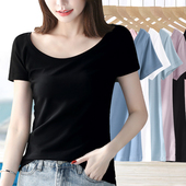 纯棉纯色贴身露锁骨内搭打底衫 黑色短袖 大底低圆领t恤女夏季