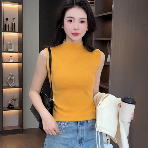 加厚半高领精梳棉无袖背心打底衫