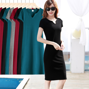 中裙包臀裙 v领黑色连衣裙设计小众收腰显瘦气质短袖 2025新款 夏季