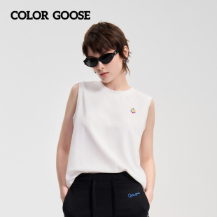 COLOR 简约休闲背心T恤衫 女士纯色logo标无袖 GOOSE彩鹅24春夏新品