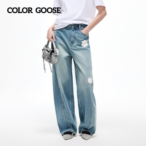 COLORGOOSE花鹅头绣花牛仔裤