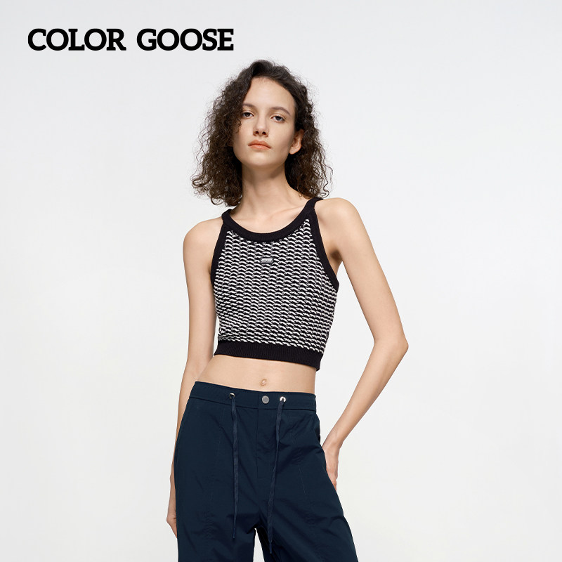 COLOR GOOSE彩鹅 春夏女士挂脖吊带甜辣针织棉背心性感无袖上衣