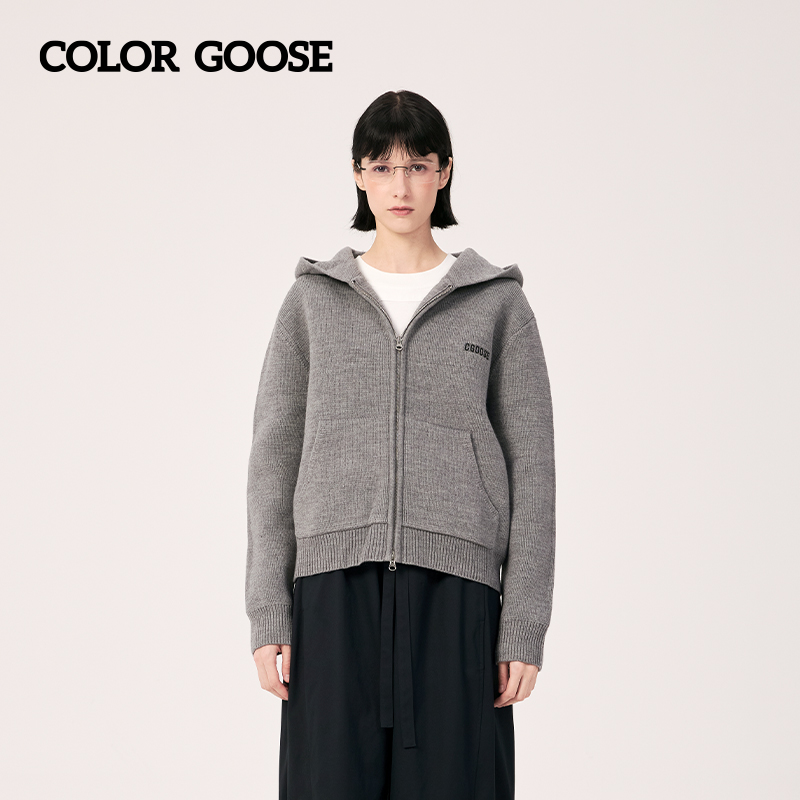 COLOR GOOSE25秋冬新品男女同款刺绣字母针织衫美式拉链连帽外套