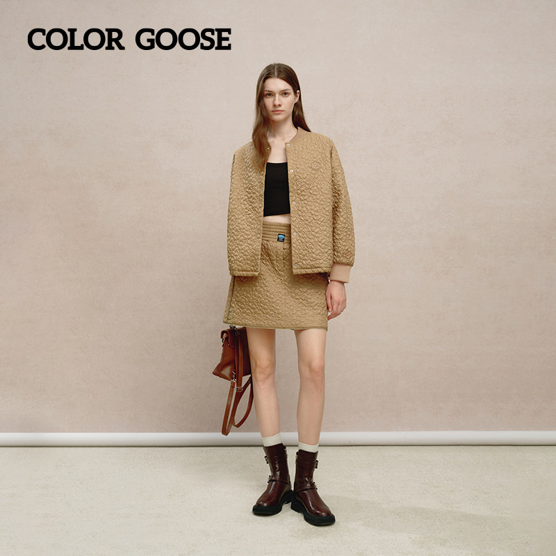 COLOR GOOSE彩鹅 春夏半裙女高腰纯色压花休闲短款半身裙女