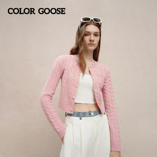 COLORGOOSE纯色压纹纽扣毛衫