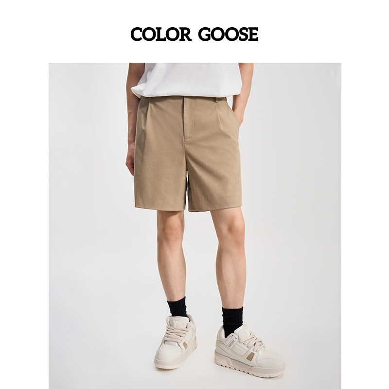 COLOR GOOSE彩鹅 西装中短裤纯色宽松直筒垂感五分裤男夏季 男款