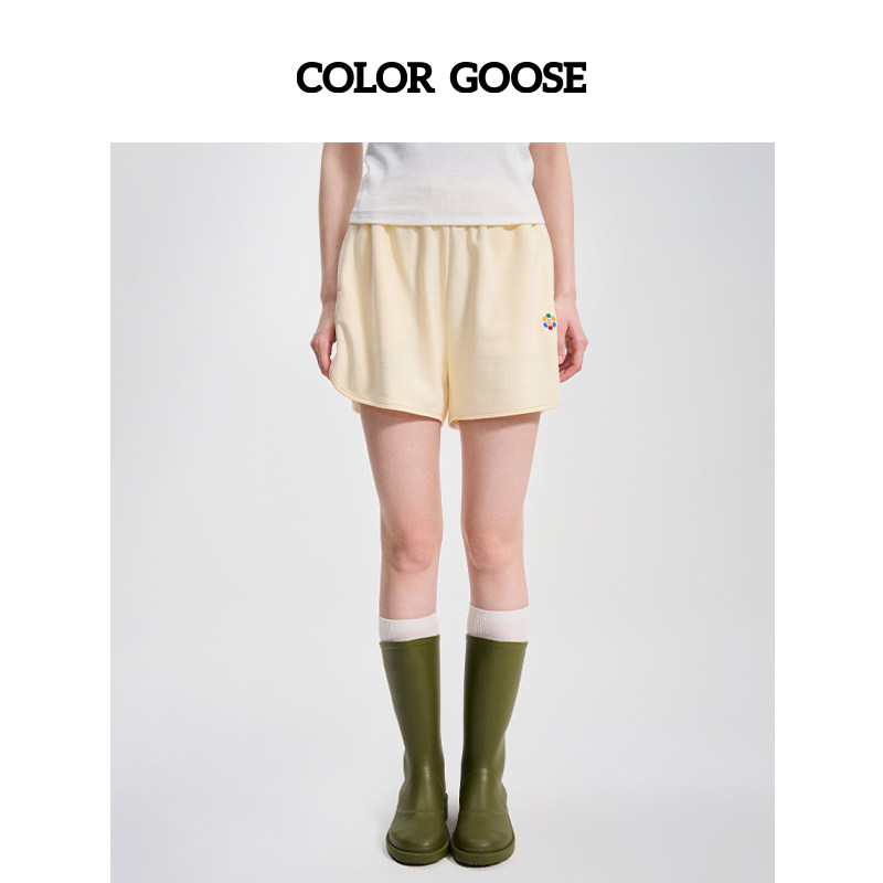 COLOR GOOSE彩鹅 春夏女士logo标休闲运动美式高腰显瘦日常短裤
