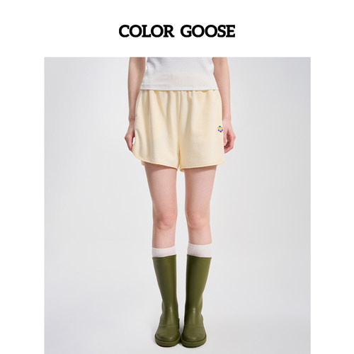COLOR GOOSE彩鹅 春夏女士logo标休闲运动美式高腰显瘦日常短裤