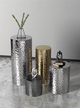 现代轻奢水波纹不锈钢酒店售楼部会所服装店雕塑台展示台落地摆件