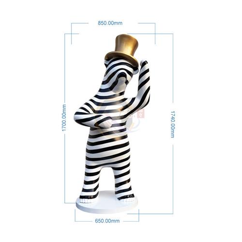 网红黑白条纹暴力熊大摆件玻璃钢卡通条纹礼貌熊雕塑落地软装饰品