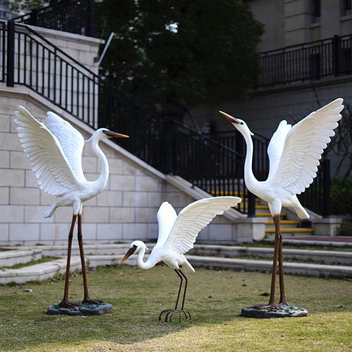 户外仿真白鹭摆件玻璃钢园林水景雕塑玻璃钢庭院假山草地鸟类装饰