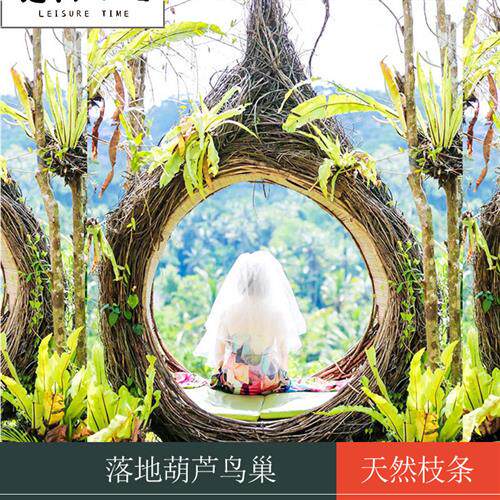 巴厘岛网红鸟巢秋千景区打卡婚纱拍摄道具创意圆形床户外吊篮名宿
