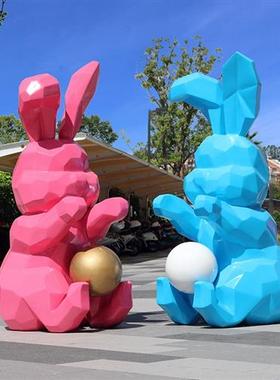 大型抽象几何快面兔子摆件块面兔雕塑户外公园林景观广场装饰