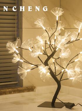 欧规插电48LED灯 黑色光纤花树灯 树枝盆栽小夜灯家居装饰摆件