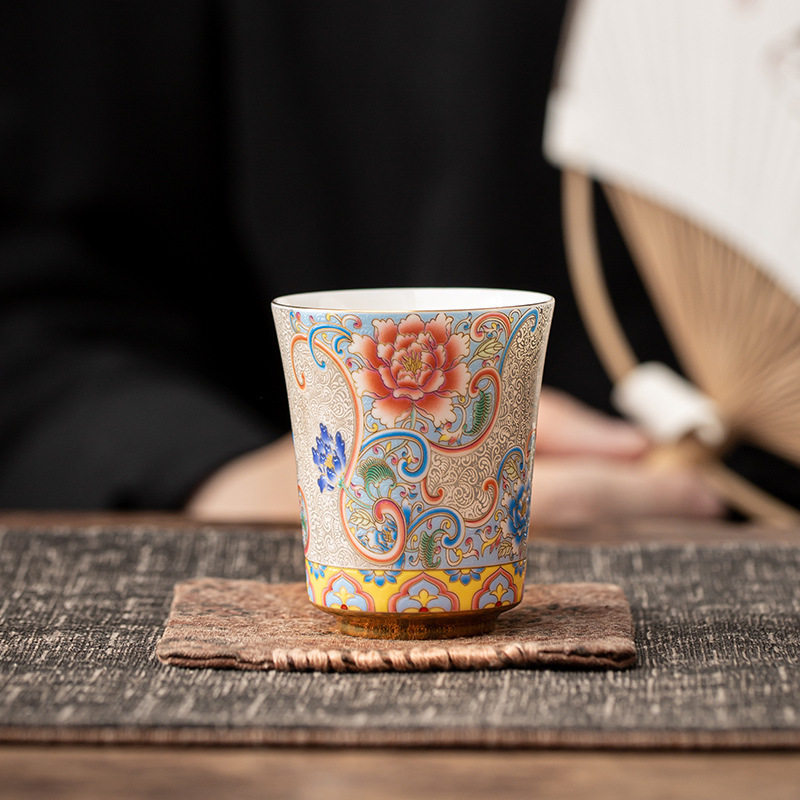 纯银掐丝珐琅彩万花主人杯宫廷风品茗杯单杯功夫茶杯喝茶杯闻香杯