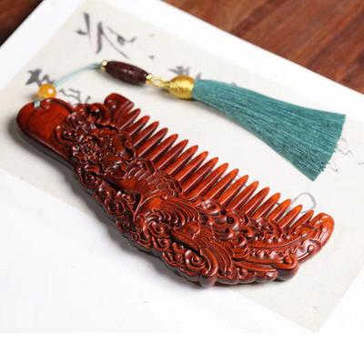 小叶紫檀木梳子民族风檀香凤凰牡丹木梳送妈妈女友创意礼品