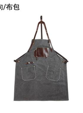 新款咖啡厅复古帆布围裙交叉织带DIY工作工匠工具围裙厂家直销