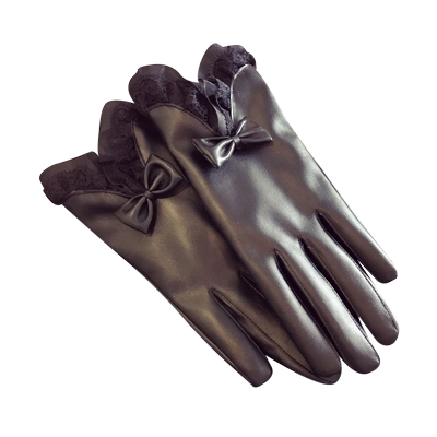 皮手套可爱时尚蕾丝蝴蝶结隔风