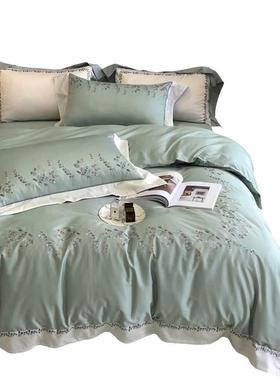 极速l1纯00长绒棉s春支秋四件单套水蓝绿色色被套床式M