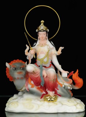 新品汉白玉文殊普贤菩萨佛v像华严三圣居家手工艺品新中式客厅精