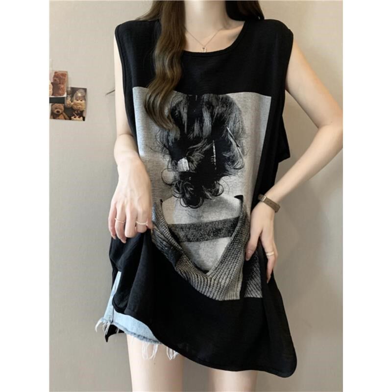 新品大码女装胖mm2025新款夏季宽E松遮肚子背心外穿无袖中长款T恤