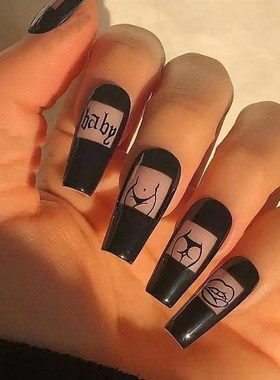 极速24Pcs Press On oNails Coffin False Nails Sexy Patn Desig