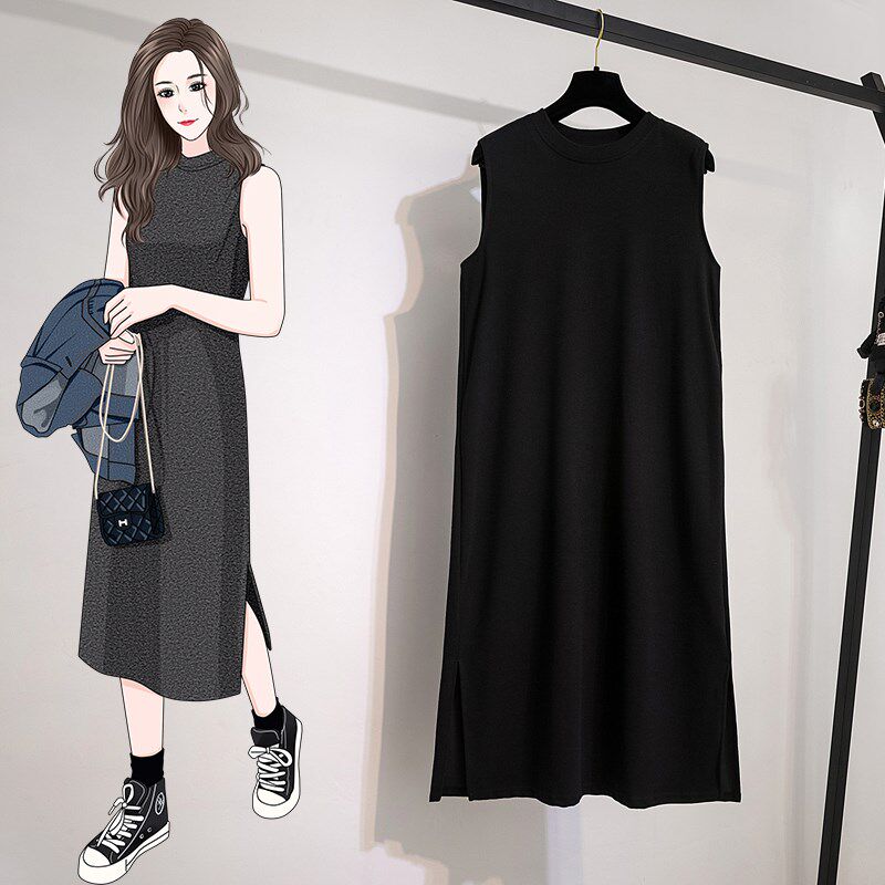 新品大码女宽松直筒背心无袖连衣裙秋冬胖妹妹显瘦配X大衣内搭打