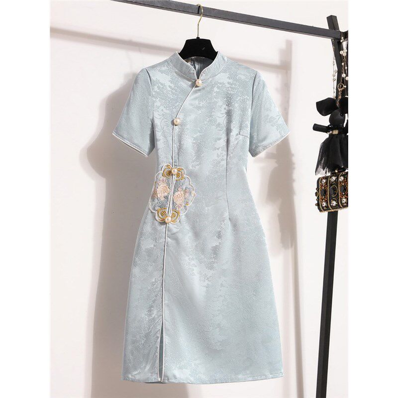 新品大码女装夏i季新中式国风改良旗袍裙微胖mm遮肚收腰显瘦气质