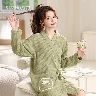 棉柔感吸水浴袍女秋冬2024新款可穿式睡袍可裹浴巾加厚速干长袖