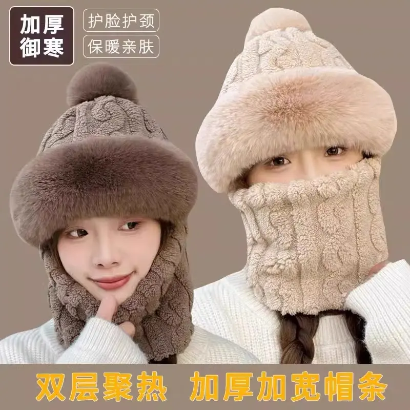 秋冬季帽子围脖一体新款加绒加厚骑车防风防寒电动车保暖套头帽