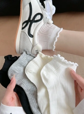 白色袜子女短袜纯色网眼透气夏季薄款日系简约短筒花边袜子春夏