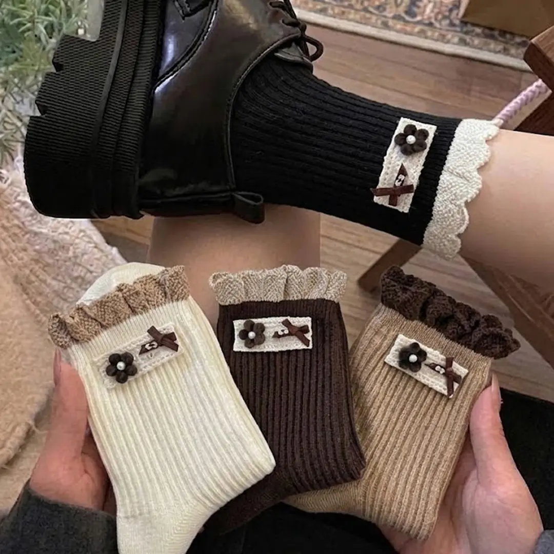 秋冬甜妹百搭蝴蝶结中长棉袜