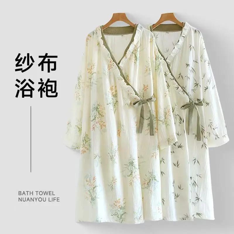 夏季纱布女浴袍吸水速干