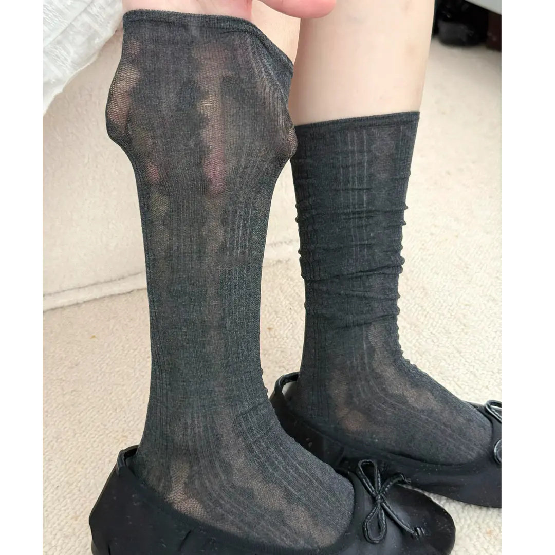 灰色显白复古女薄款堆堆袜
