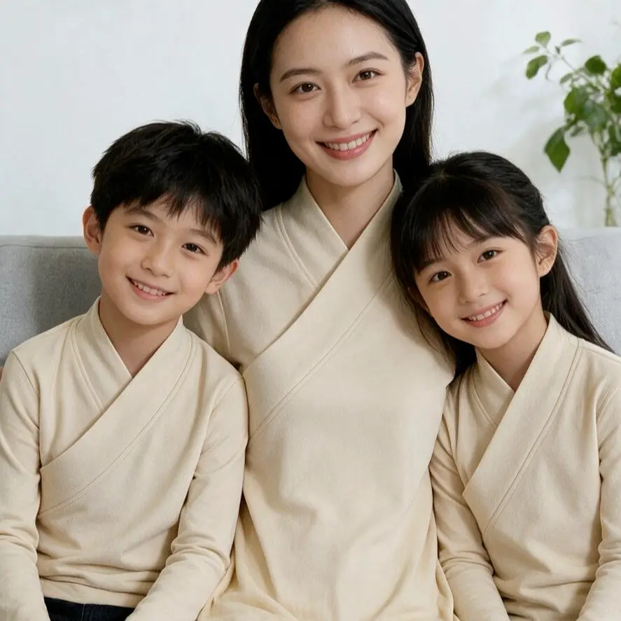秋冬纯色百搭修身交领亲子打底衣