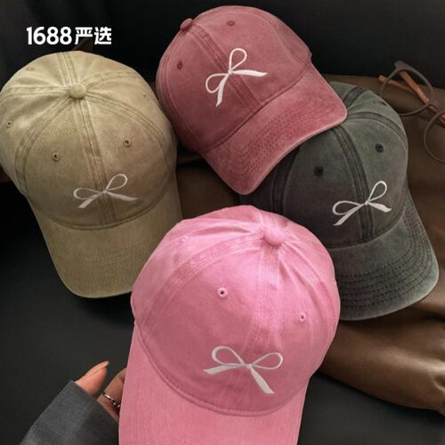 Bow-tie baseball cap women's water wash cap wide visor visor