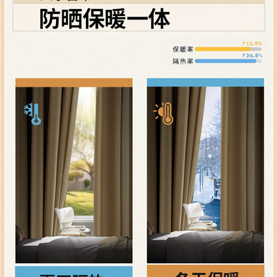 阳台防晒家用窗帘全遮光飘窗隔热防防尘2F022新款2023年专用遮阳