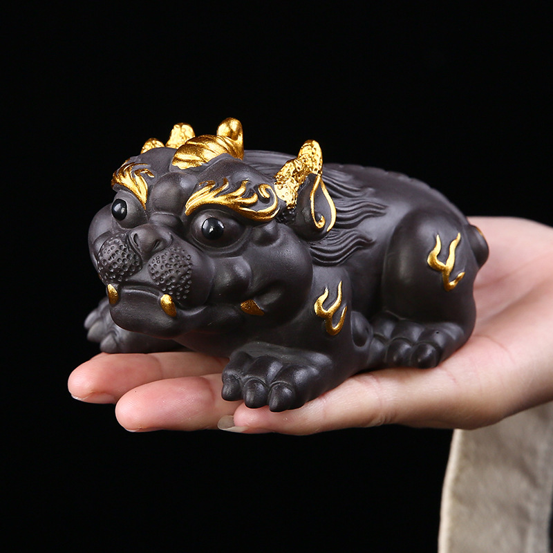 大号宜兴紫砂聚财貔貅茶宠摆件可养招财功夫茶具茶玩茶桌手工品摆