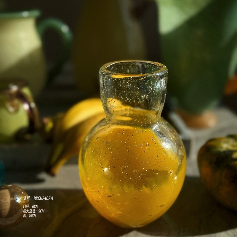 多巴胺奶油中g古法式INS风餐桌茶几客厅高级水培创意玻璃奶壶花瓶